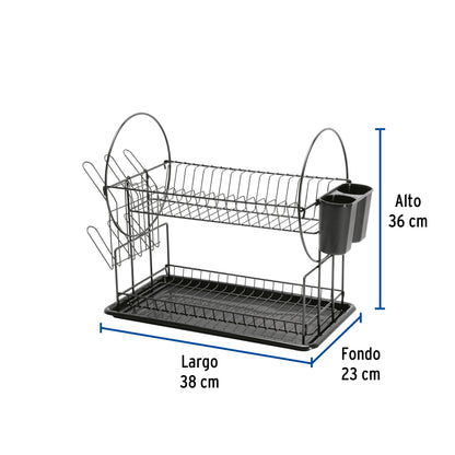 Escurridor negro de acero con 2 niveles para trastes ETR-3 47501 MM00