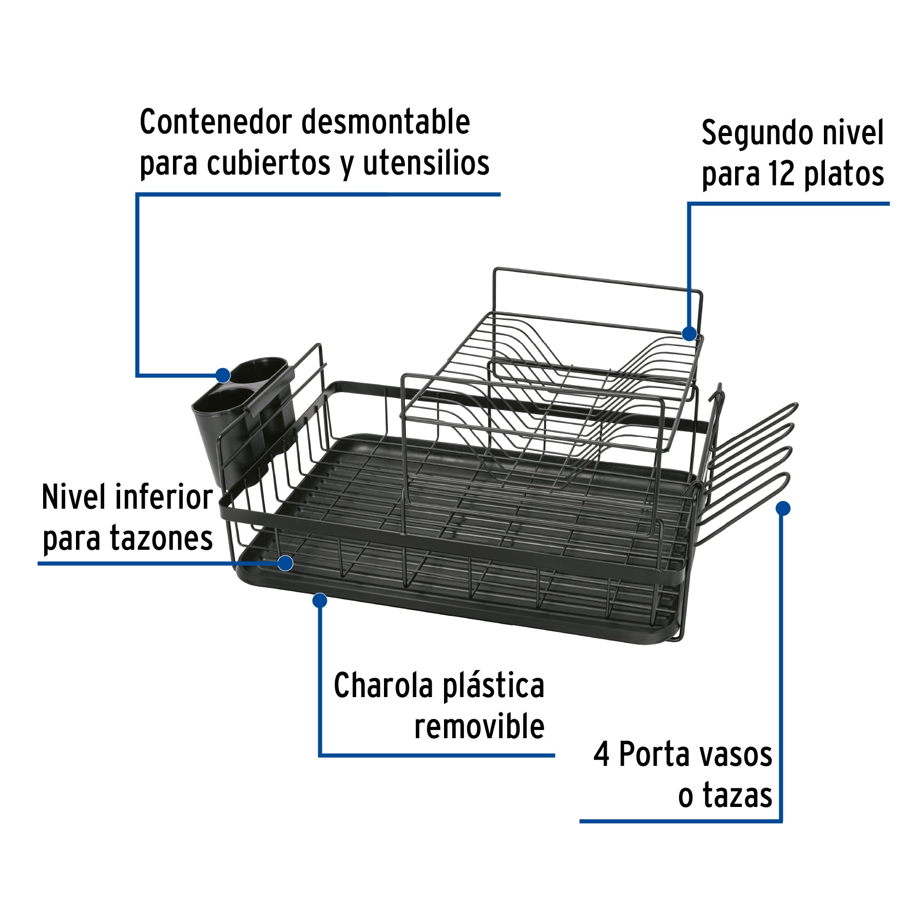 Escurridor negro de acero con 2 niveles para trastes, grande ETR-4 47502 MM00