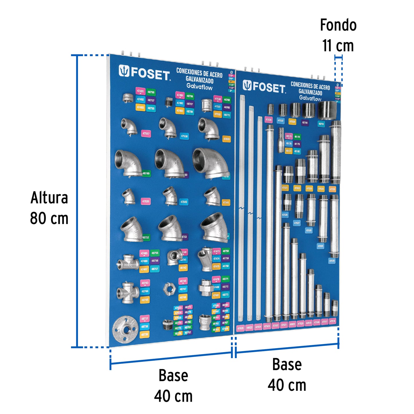 Exhibidor con conexiones de acero galvanizado, Foset EX-CG-FOS 55783 MM3