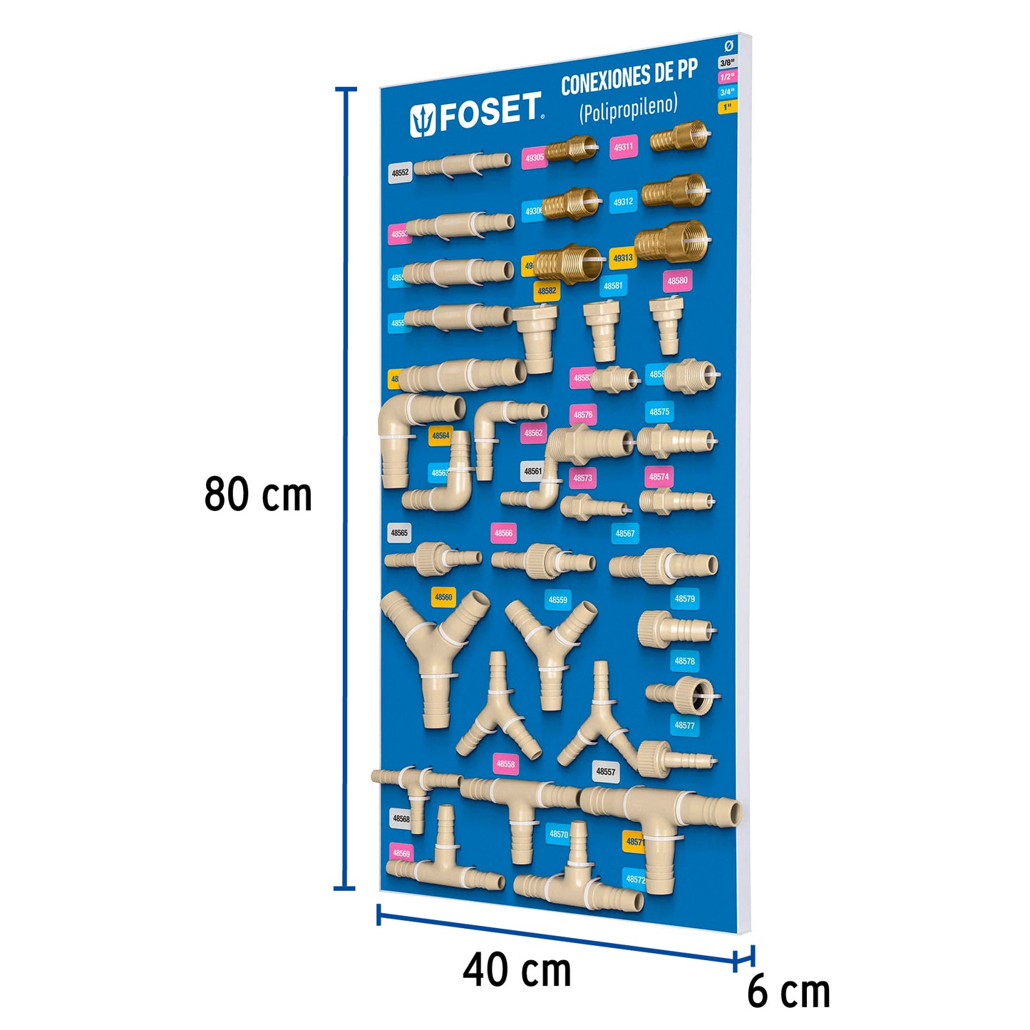 Exhibidor con conexiones para manguera de PP, Foset EX-CM-FOS 55955 MM3