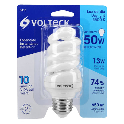 Lámpara espiral T3 13 W luz de día en blíster, Volteck F-13E 46848 MM0