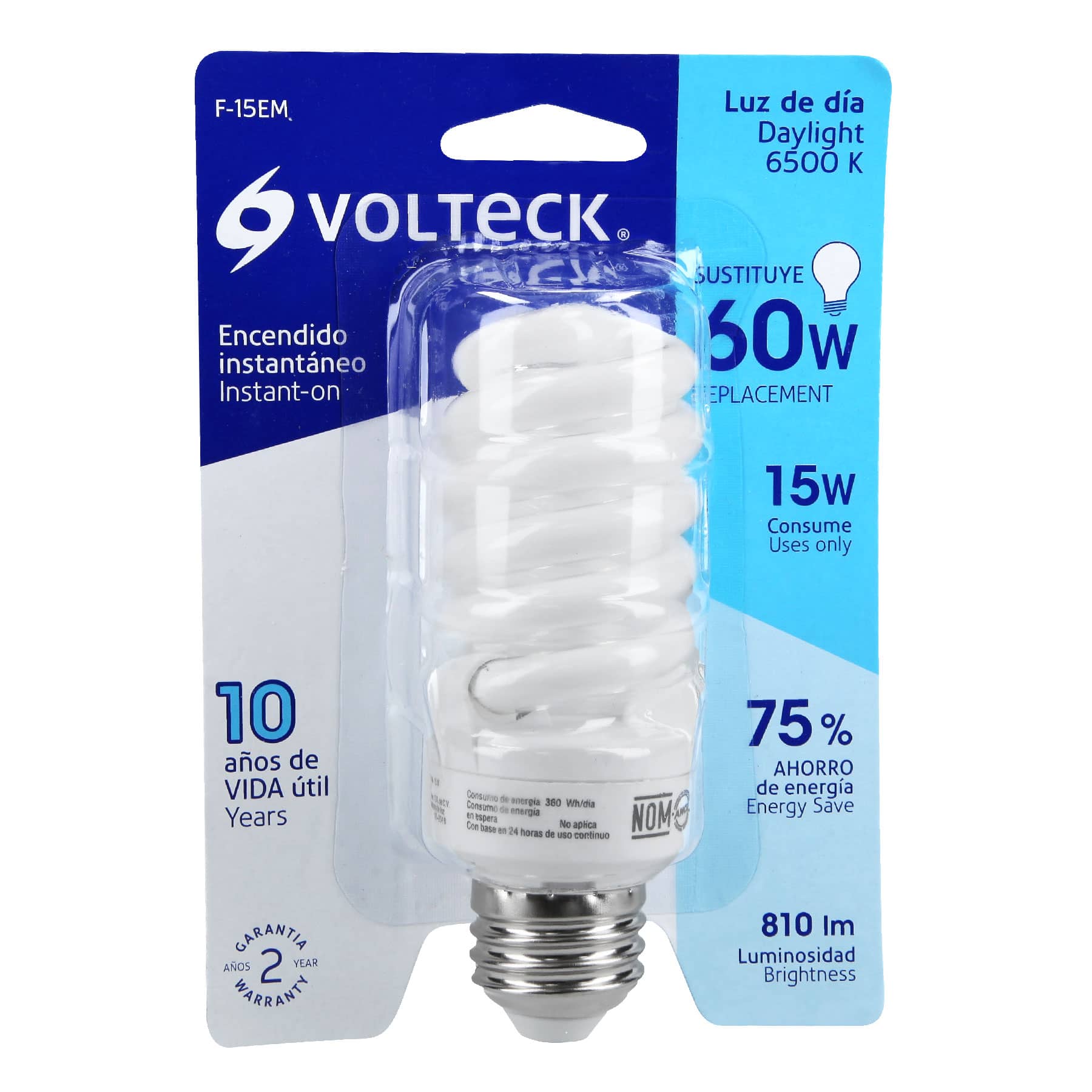 Lámpara espiral mini T2 15 W luz de día en blíster, Volteck F-15EM 48204 MM0