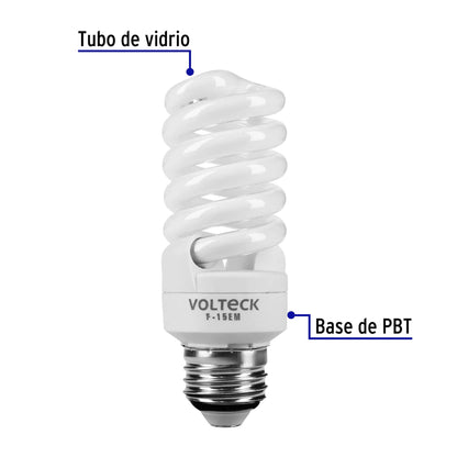 Lámpara espiral mini T2 15 W luz de día en blíster, Volteck F-15EM 48204 MM0