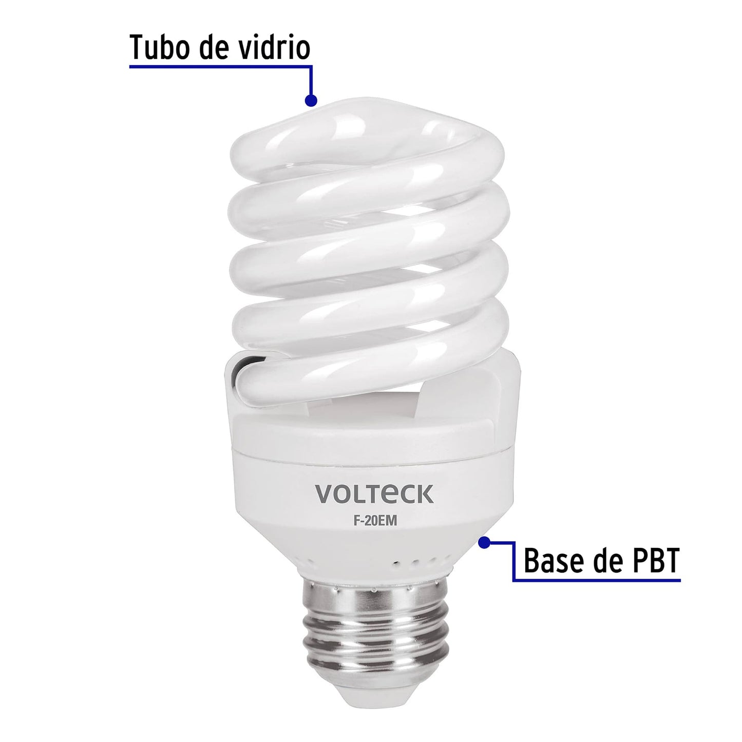 Lámpara espiral mini T2 20 W luz de día en blíster, Volteck F-20EM 48206 MM0