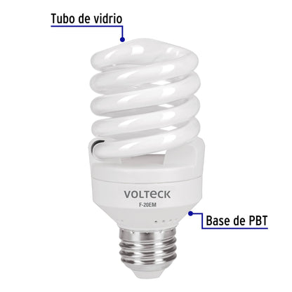 Lámpara espiral mini T2 20 W luz de día en blíster, Volteck F-20EM 48206 MM0