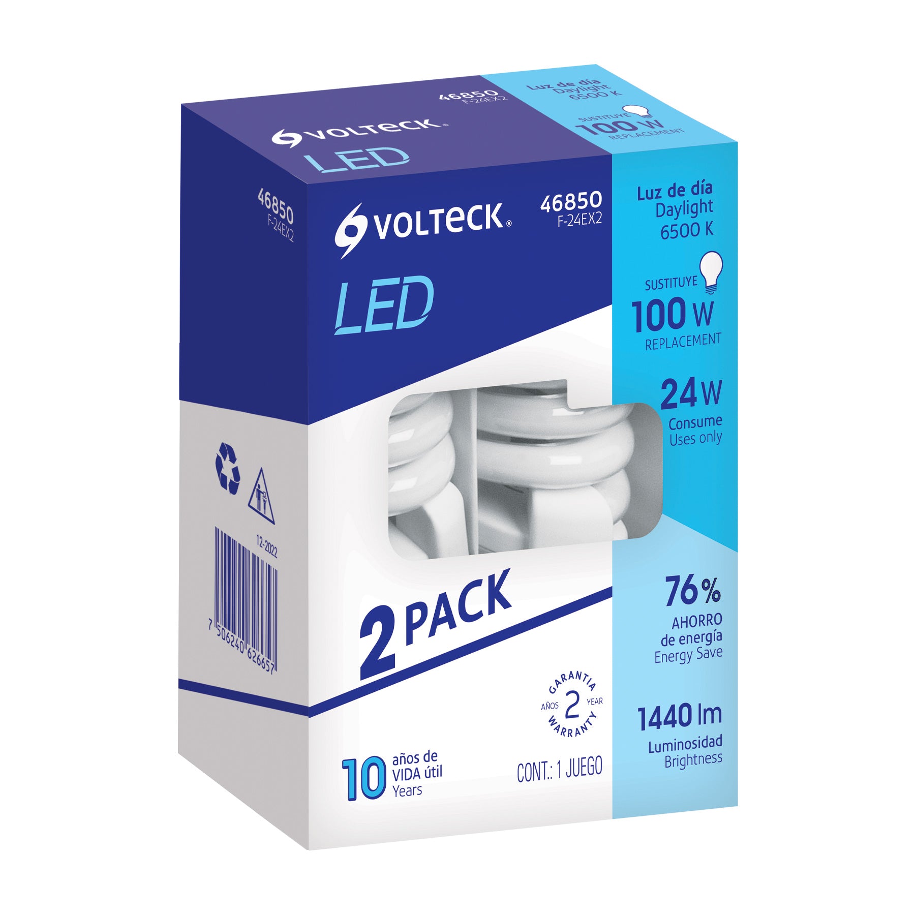 Pack 2 lámparas espiral T4 24 W luz de día, blíster, Volteck F-24EX2 46850 MM0