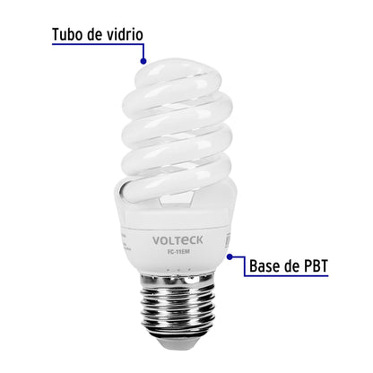 Lámpara espiral mini T2 11 W luz cálida en blíster, Volteck FC-11EM 48503 MM0