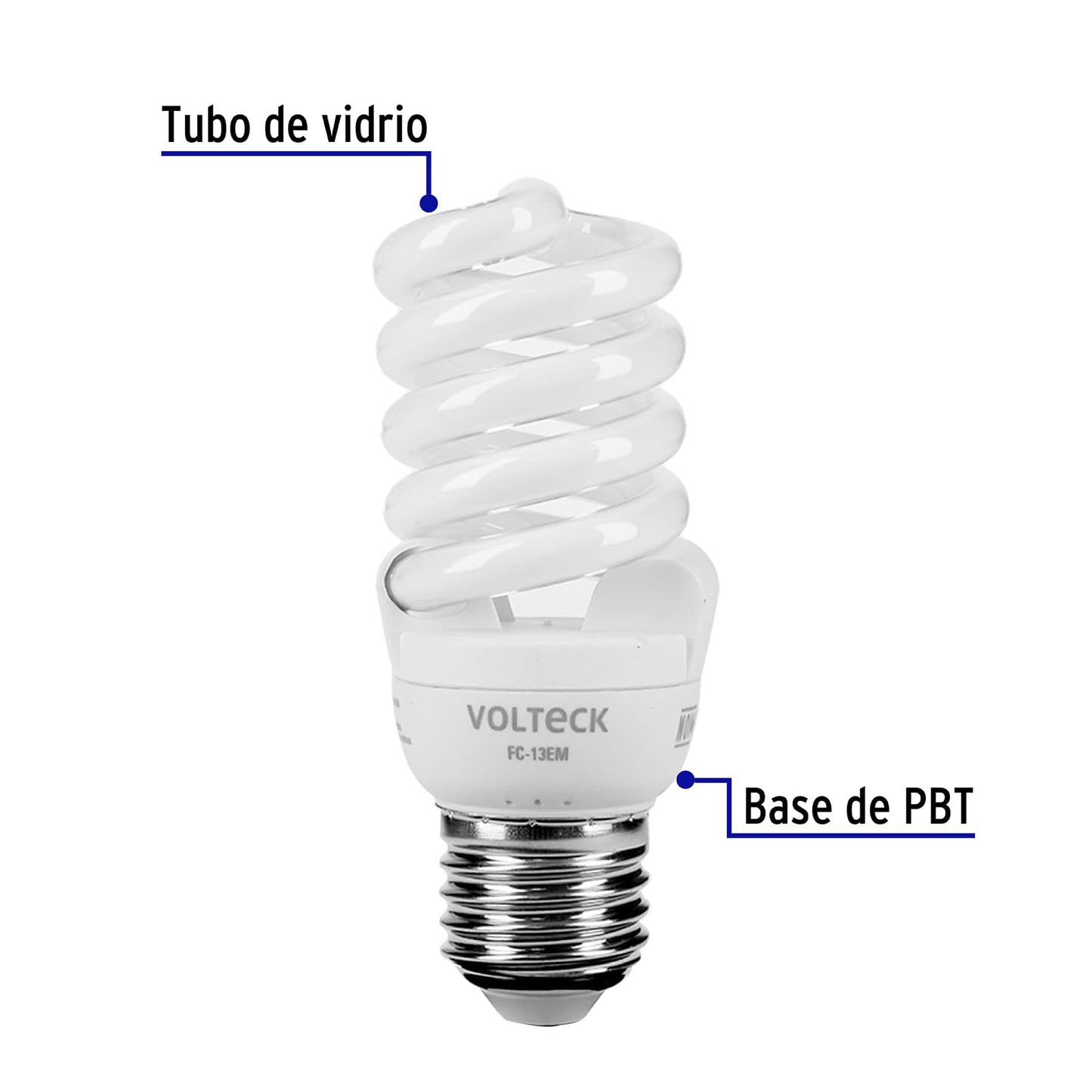 Lámpara espiral mini T2 13 W luz cálida en blíster, Volteck FC-13EM 48505 MM0