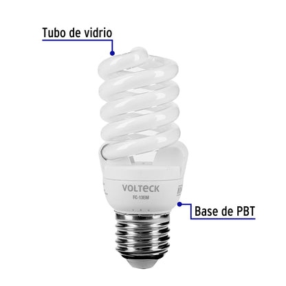 Lámpara espiral mini T2 13 W luz cálida en blíster, Volteck FC-13EM 48505 MM0