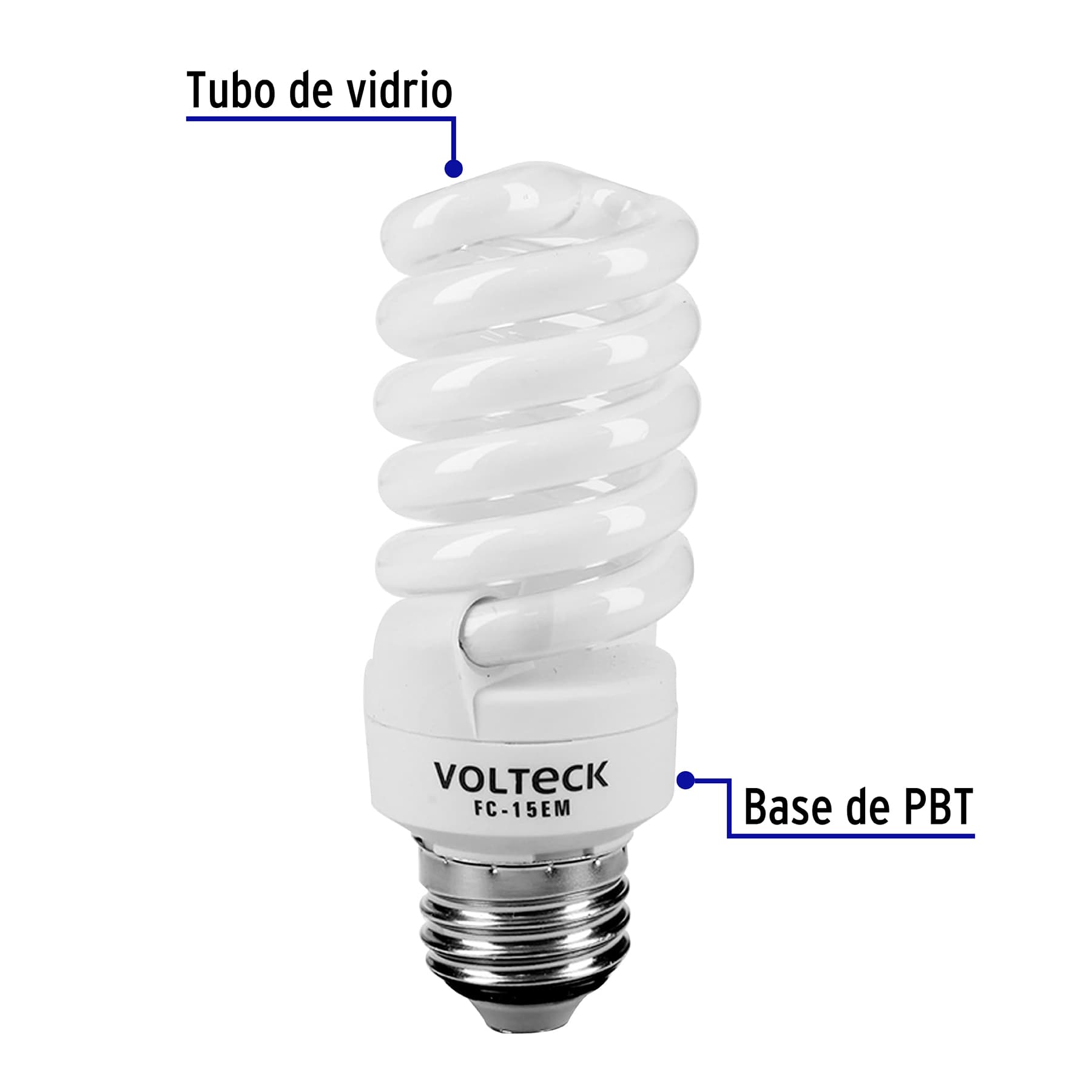 Lámpara espiral mini T2 15 W luz cálida en blíster, Volteck FC-15EM 48205 MM0