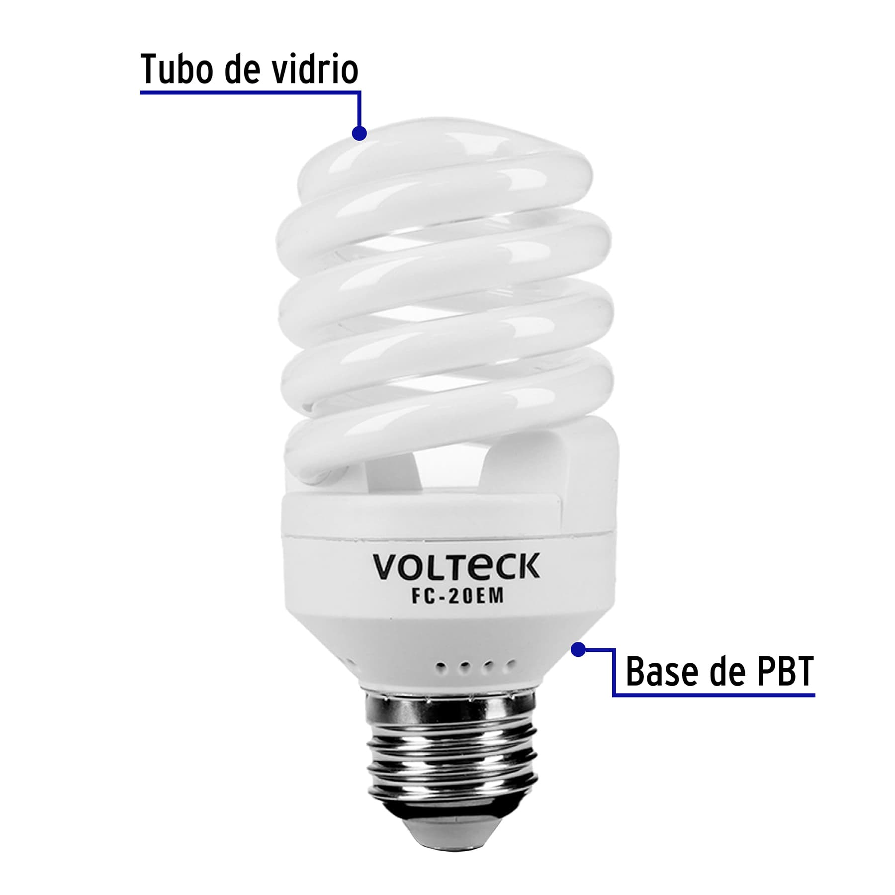 Lámpara espiral mini T2 20 W luz cálida en blíster, Volteck FC-20EM 48207 MM0