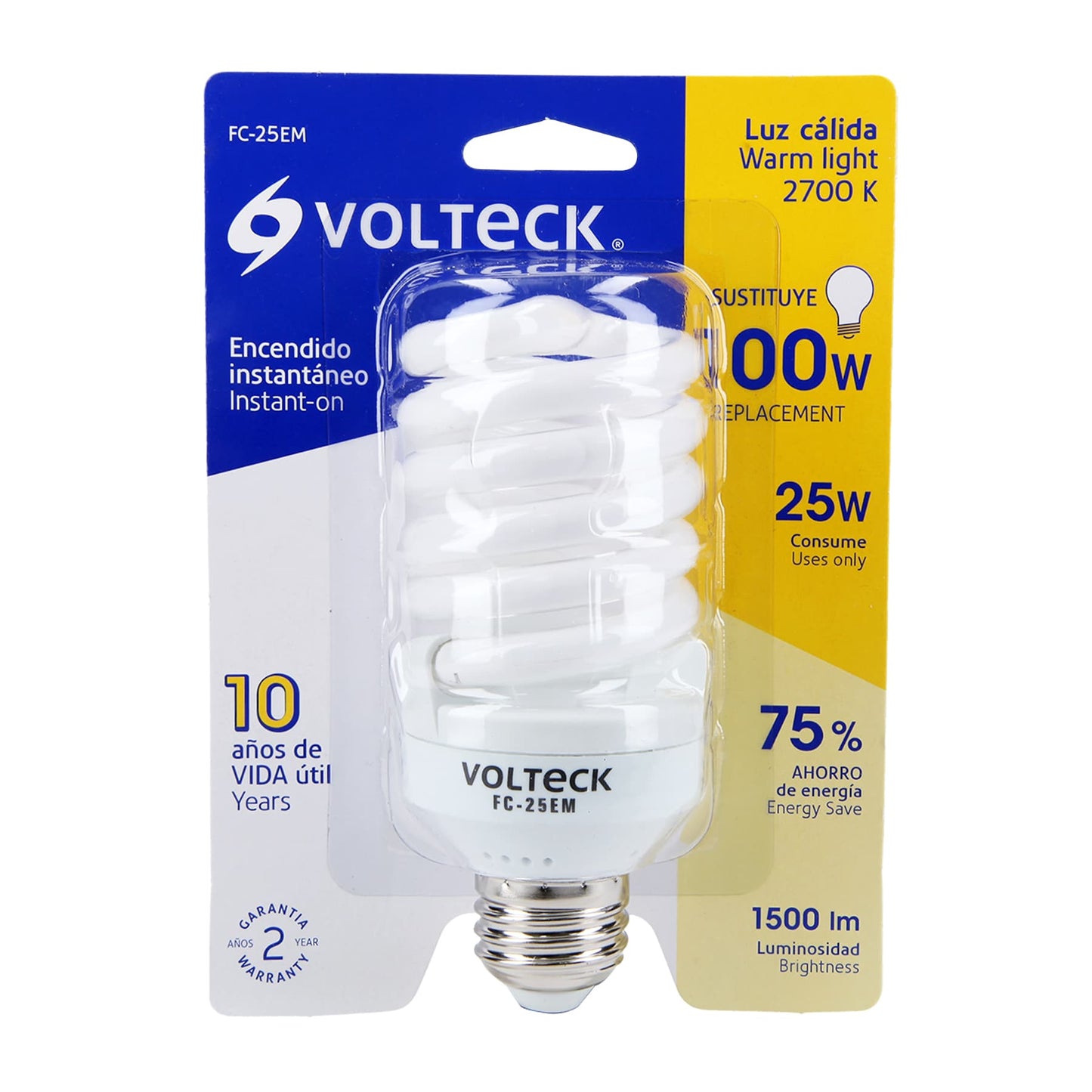 Lámpara espiral mini T2 25 W luz cálida en blíster, Volteck FC-25EM 48507 MM0