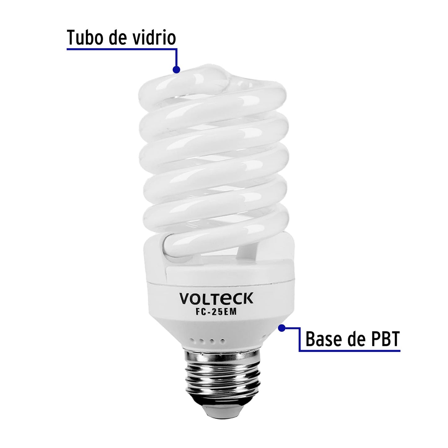 Lámpara espiral mini T2 25 W luz cálida en blíster, Volteck FC-25EM 48507 MM0