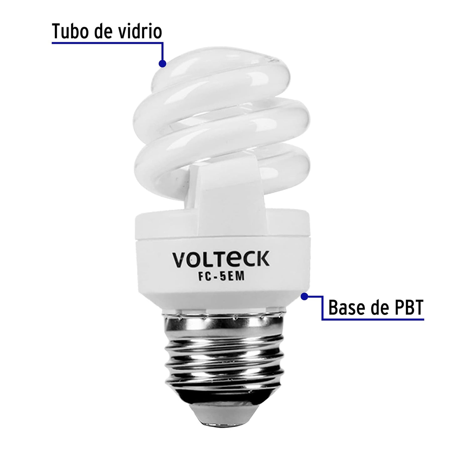 Lámpara espiral mini T2 5 W luz cálida en blíster, Volteck FC-5EM 48201 MM0