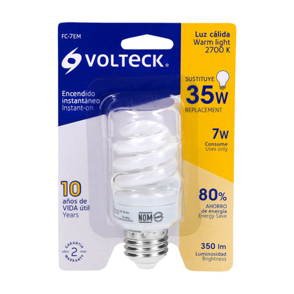 Lámpara espiral mini T2 7 W luz cálida en blíster, Volteck FC-7EM 48203 MM0