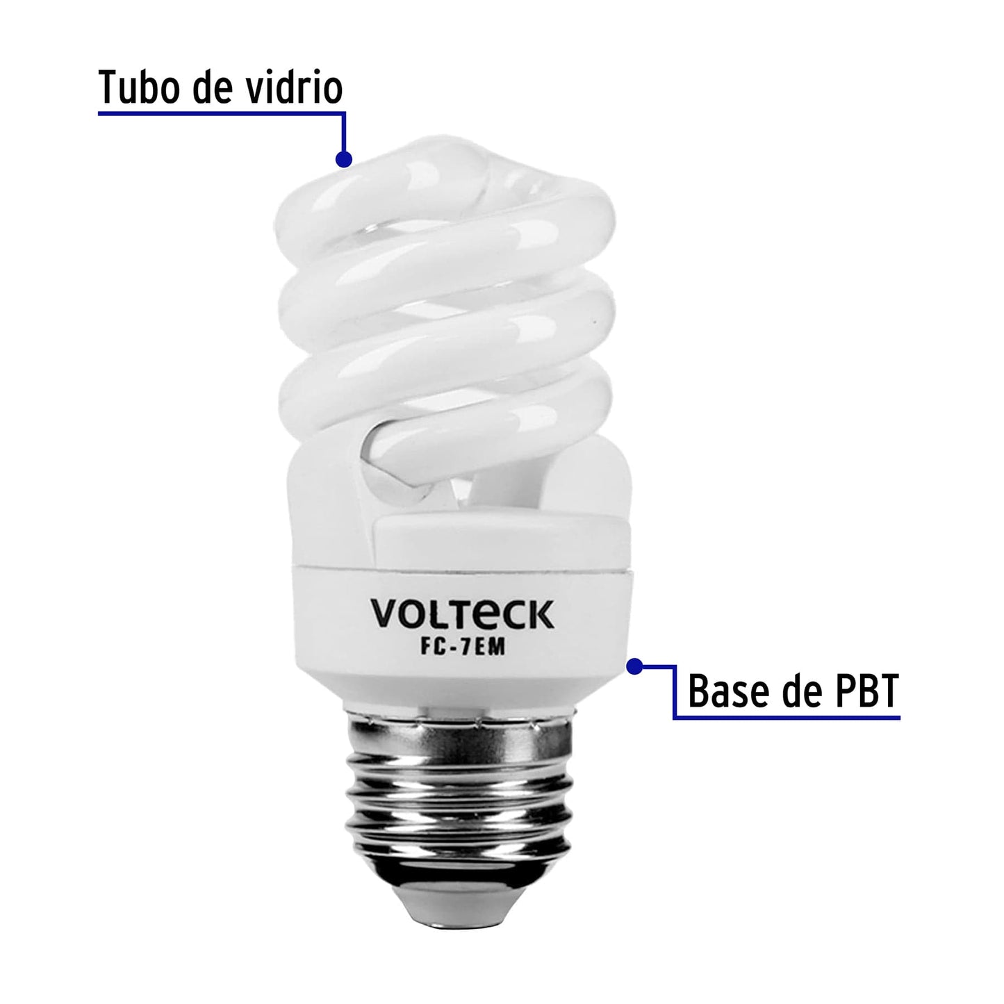 Lámpara espiral mini T2 7 W luz cálida en blíster, Volteck FC-7EM 48203 MM0