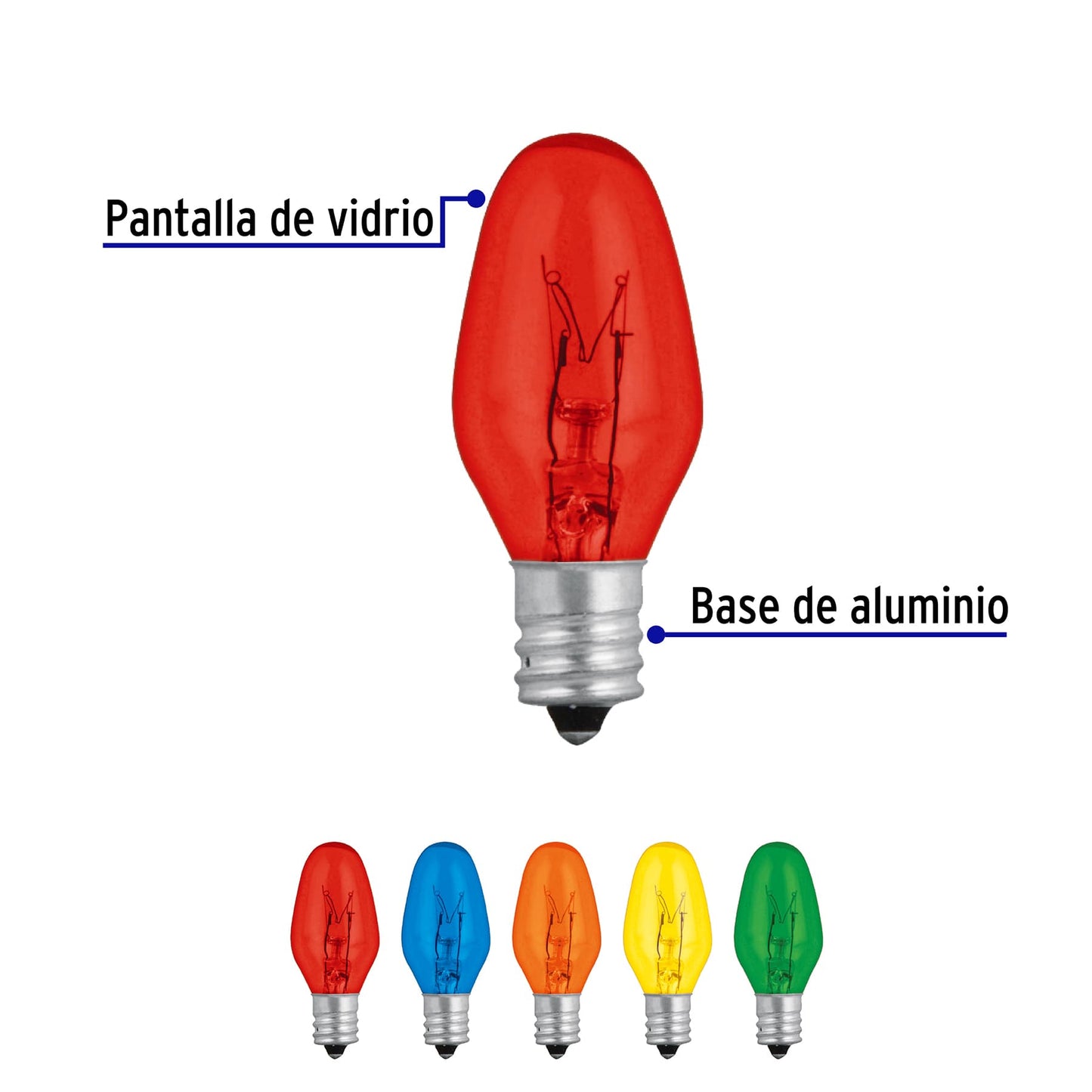 Caja con 50 focos incandescentes de colores base E12 7.5W FI-50C 46822 MM00