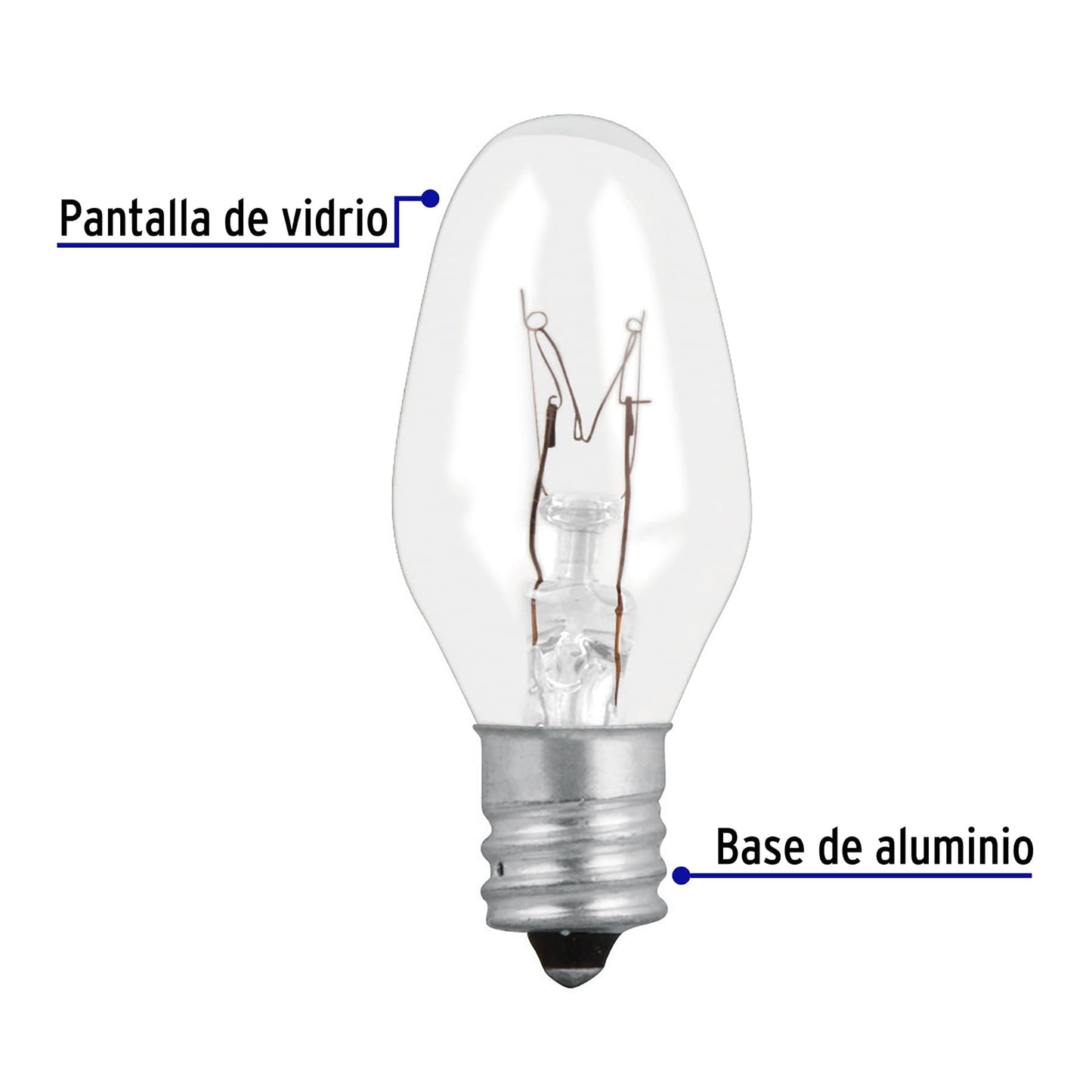 Caja con 50 focos incandescentes transparentes base E12 7.5W FI-50T 46823 MM00