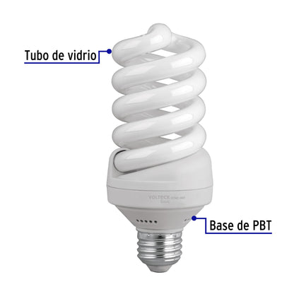 Lámpara espiral T4 24 W luz cálida en caja, Volteck FOTWC-24CP 26111 MM1