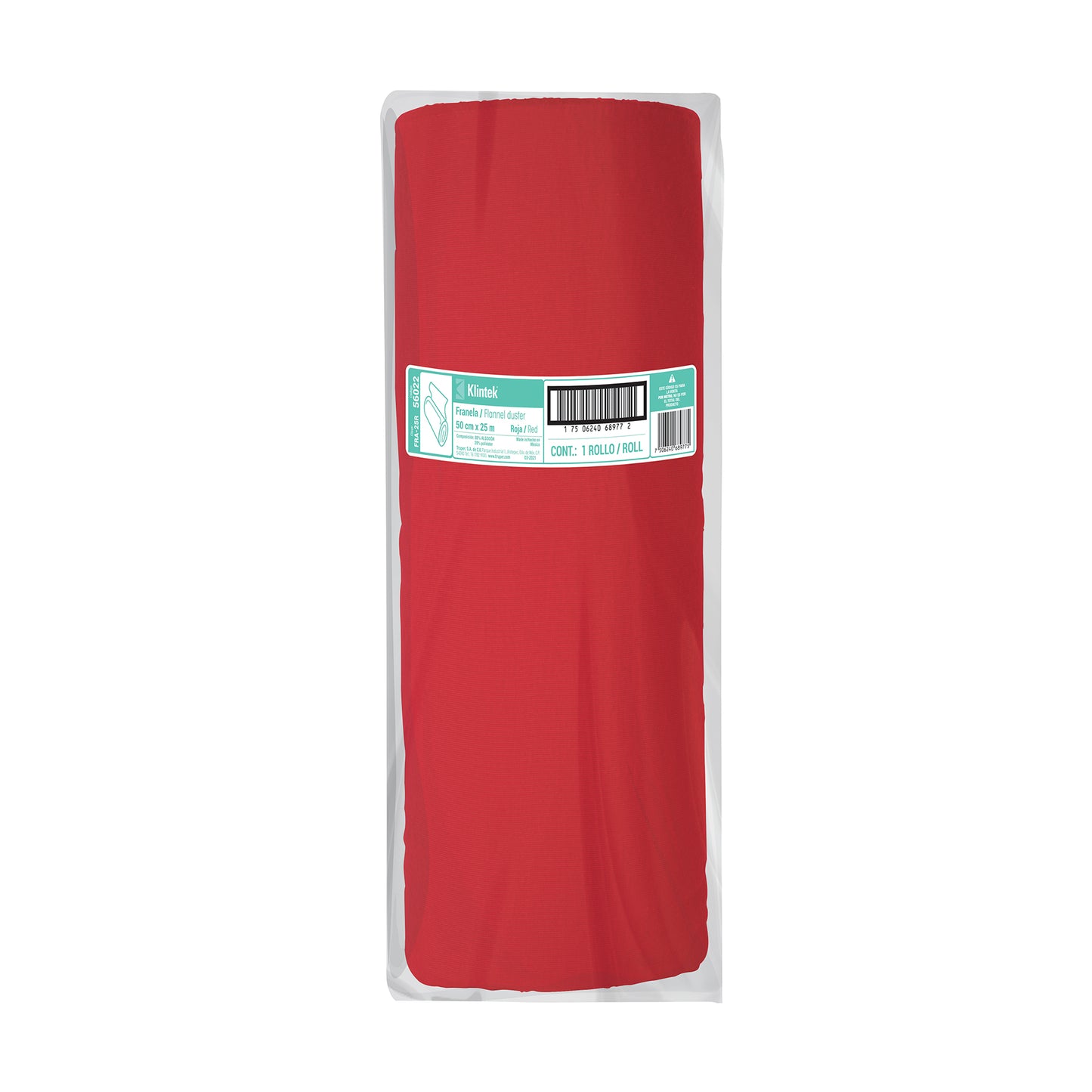 Rollo de 25 m de franela roja de algodón, Klintek FRA-25R  56022 MM1