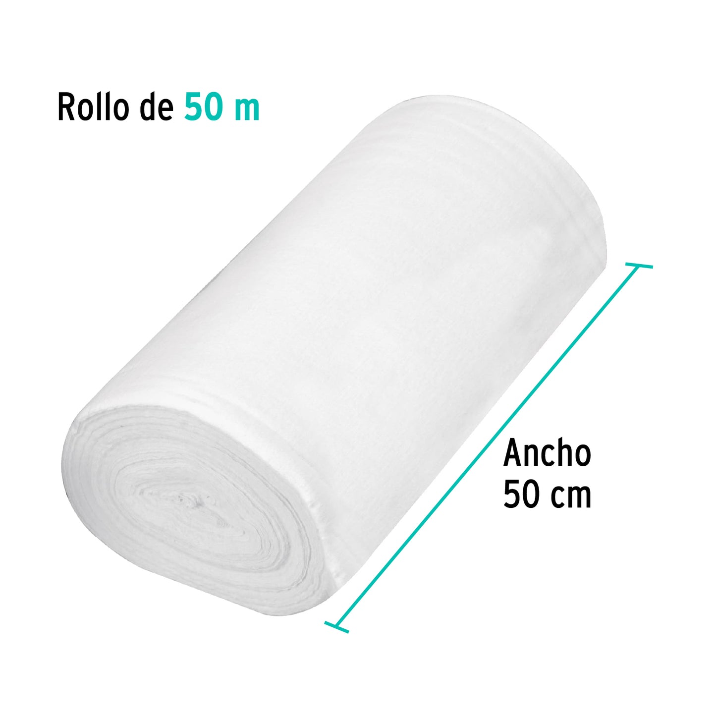 Rollo de 50 m de franela blanca de algodón, Klintek FRA-50B 57004 MM1