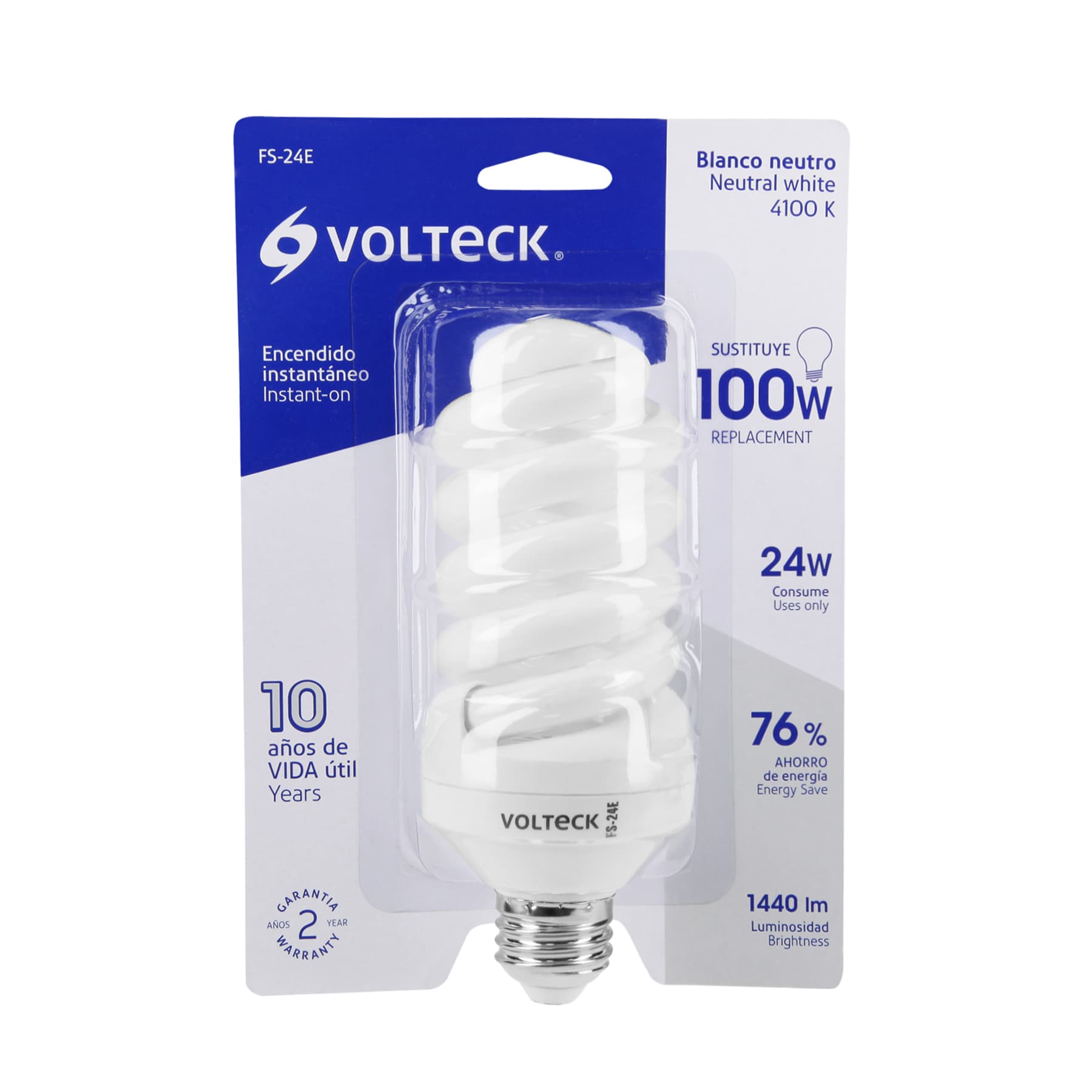 Lámpara espiral T4 24 W luz neutra en blíster, Volteck FS-24E 46835 MM0