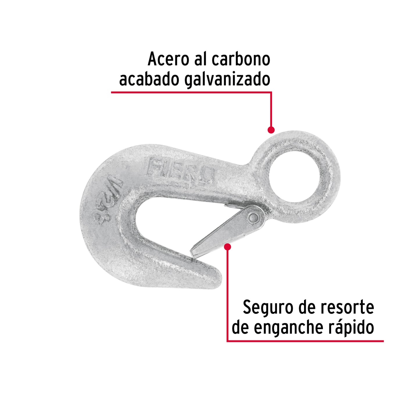 Gancho eslinga de acero forjado 3/4', carga 500 kg, Fiero GANES-3/4 44075 MM00