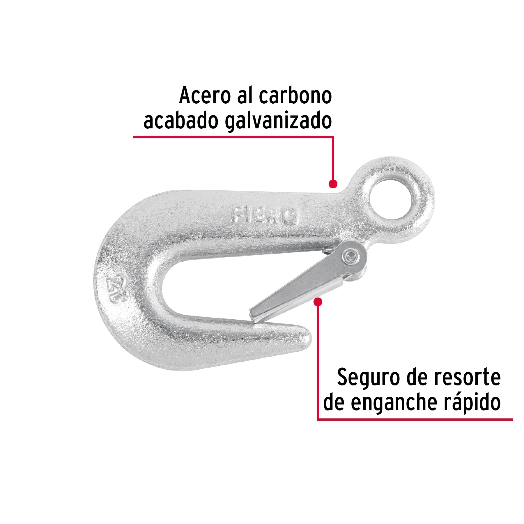 Gancho eslinga de acero forjado 5/8', carga 2000 kg, Fiero GANES-5/8XX 44078 MM00