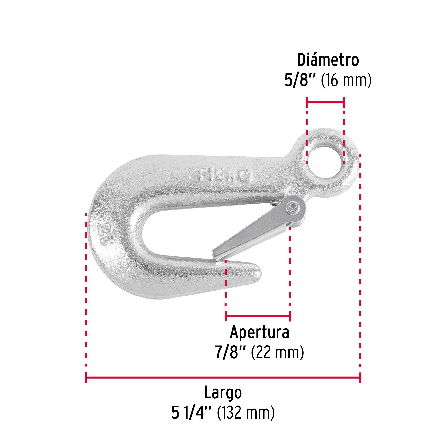 Gancho eslinga de acero forjado 5/8', carga 2000 kg, Fiero GANES-5/8XX 44078 MM00