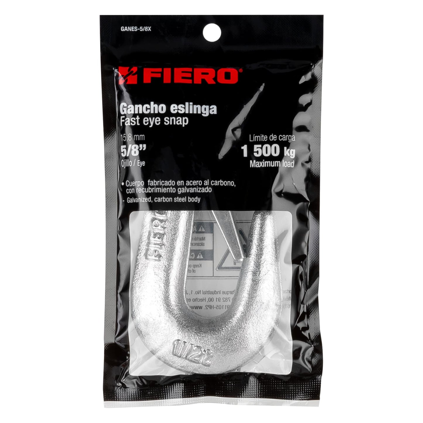 Gancho eslinga de acero forjado 5/8', carga 1500 kg, Fiero GANES-5/8X 44077 MM00