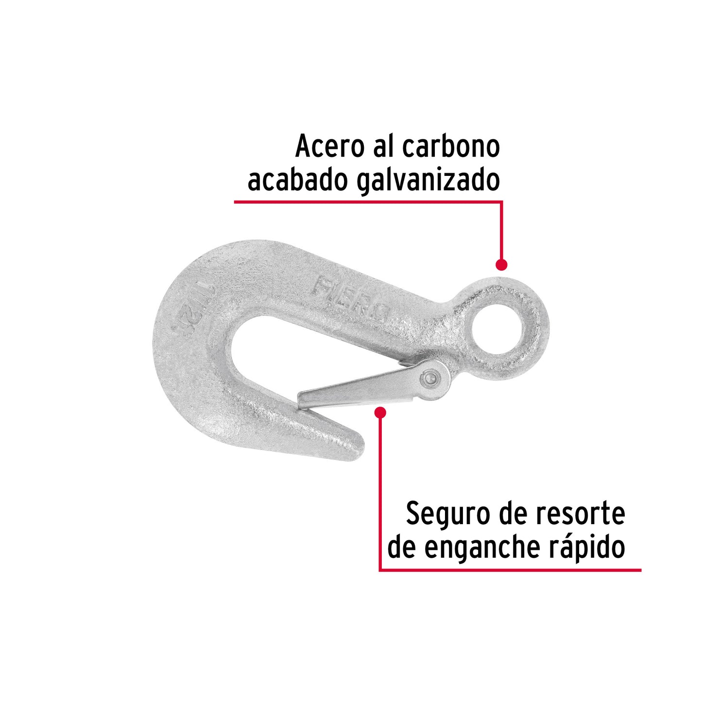 Gancho eslinga de acero forjado 5/8', carga 1500 kg, Fiero GANES-5/8X 44077 MM00