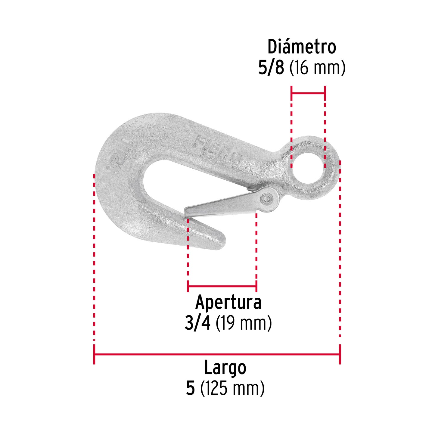 Gancho eslinga de acero forjado 5/8', carga 1500 kg, Fiero GANES-5/8X 44077 MM00