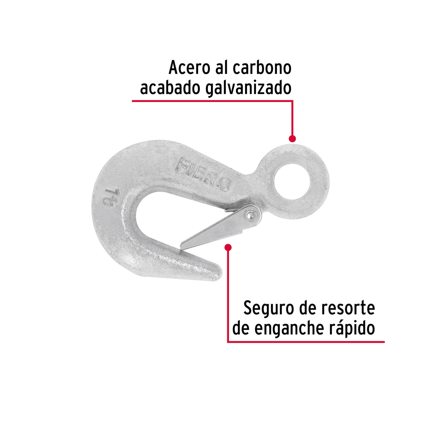 Gancho eslinga de acero forjado 5/8', carga 1000 kg, Fiero GANES-5/8 44076 MM00