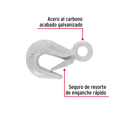 Gancho eslinga de acero forjado 5/8', carga 1000 kg, Fiero GANES-5/8 44076 MM00