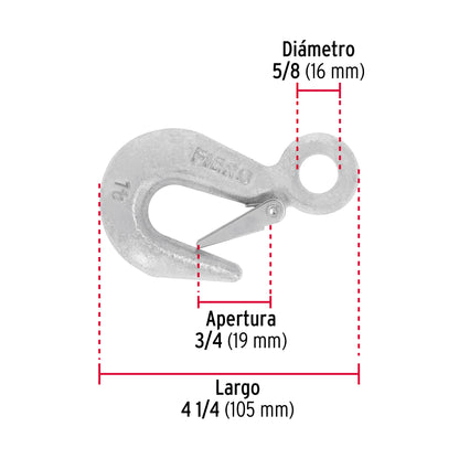 Gancho eslinga de acero forjado 5/8', carga 1000 kg, Fiero GANES-5/8 44076 MM00