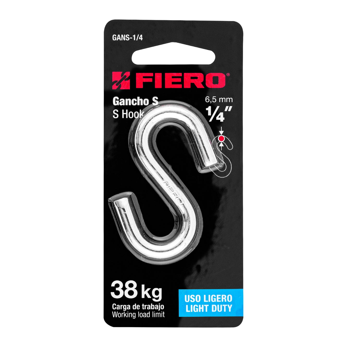 Gancho 'S' de 1/4' de acero para cable, Fiero GANS-1/4 44092 MM00