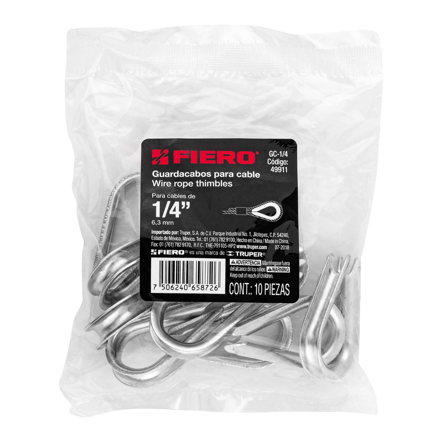 Bolsa con 10 guardacabos para cable de acero de 1/4', Fiero GC-1/4 49911 MM00