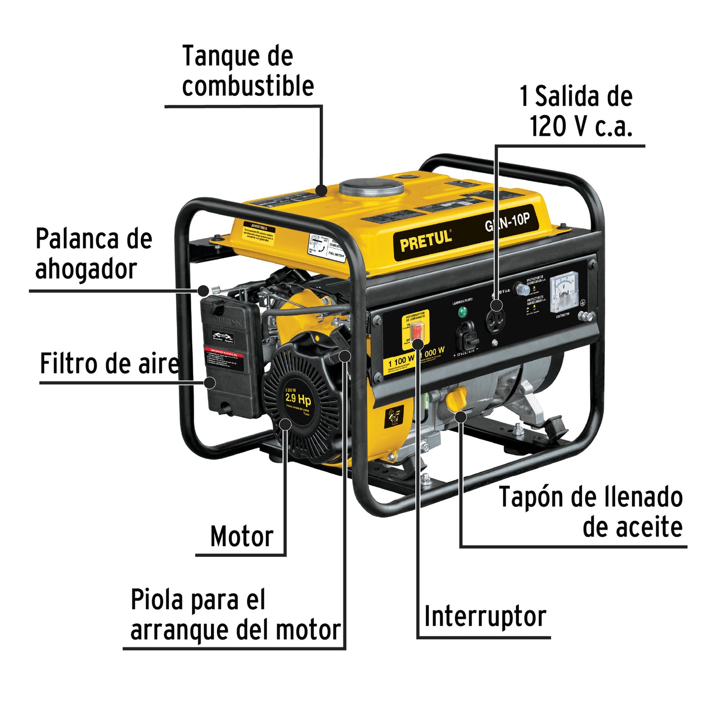 Generador portátil 1.1 kW motor a gasolina, Pretul GEN-10P 26033 MM1