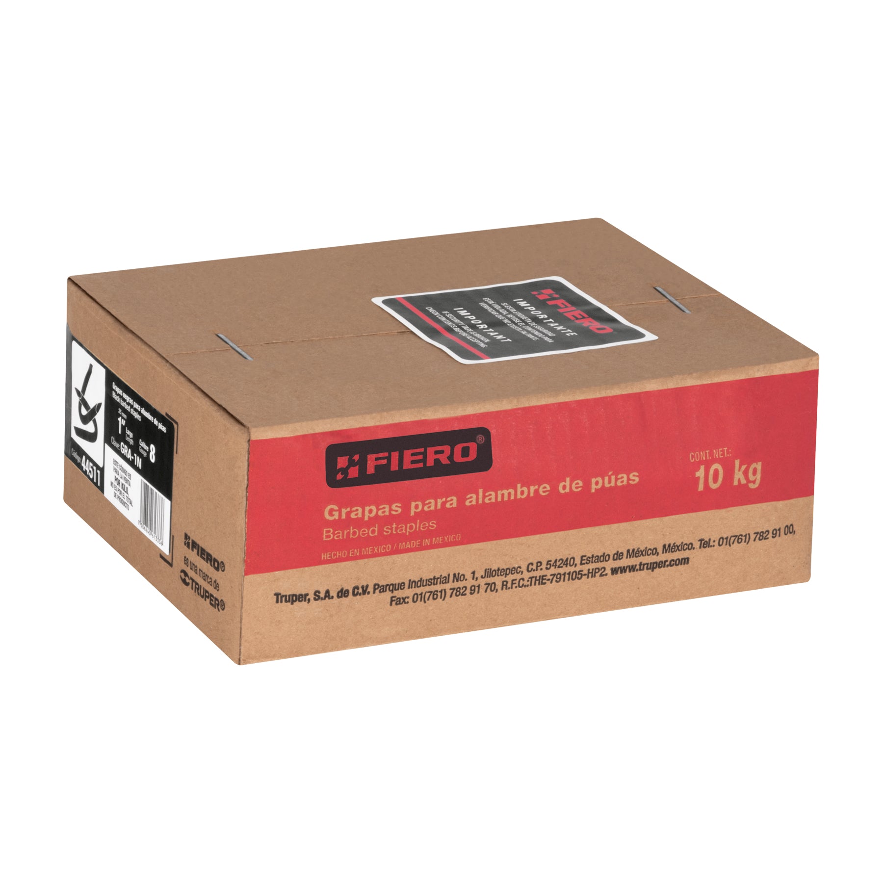 Caja con 10 kg de grapas 1' negras p/alambre de púas, Fiero GRA-1N 44511 MM1