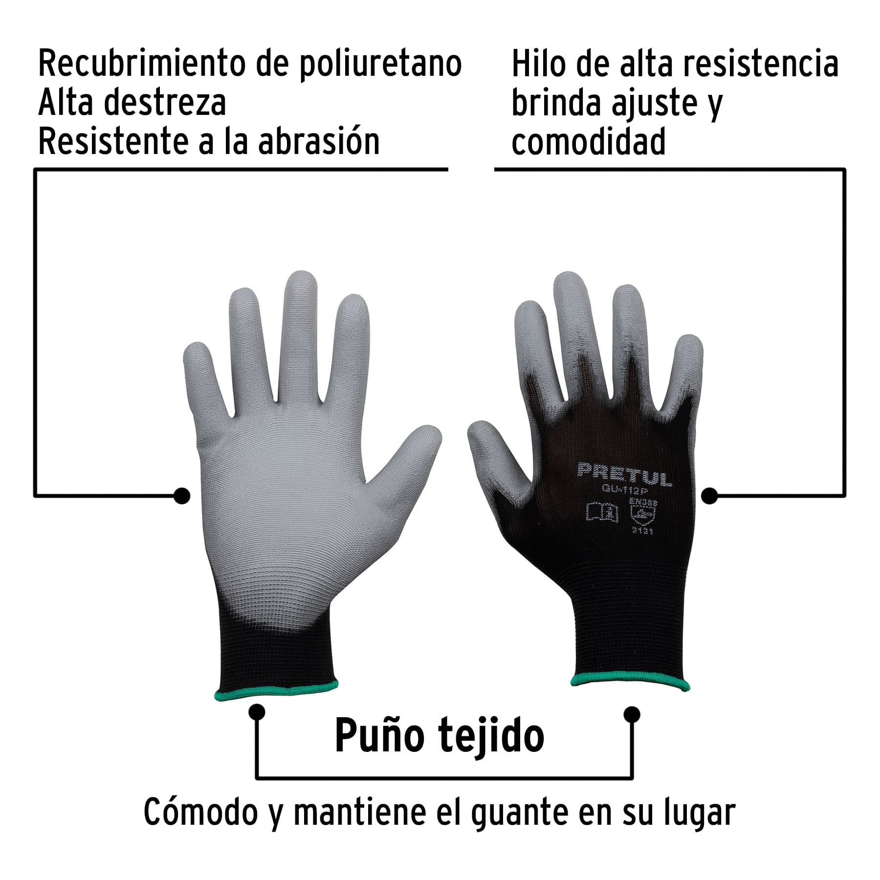 Guantes de nylon recubiertos de poliuretano, M, Pretul GU-112P 20030 MM00