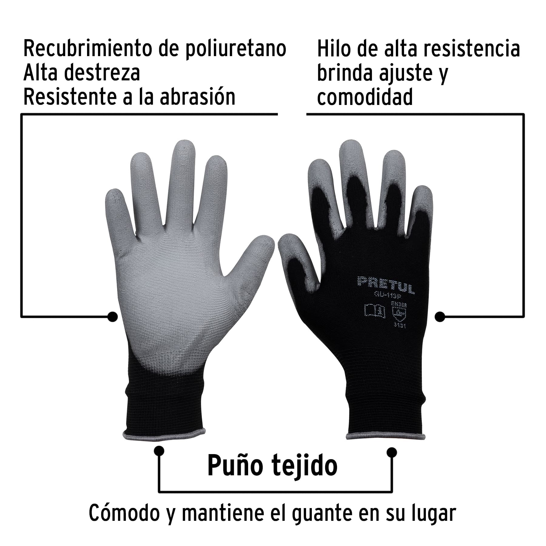 Guantes de nylon recubiertos de poliuretano, G, Pretul GU-113P 20031 MM00