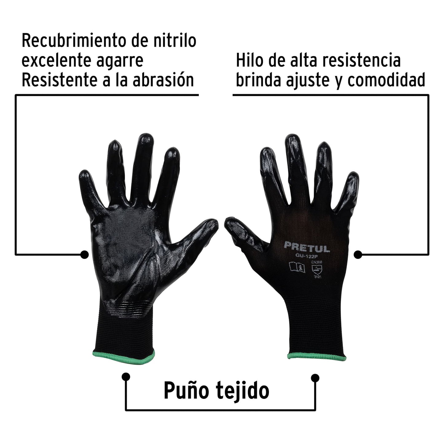 Guantes de nylon recubiertos de nitrilo, M, Pretul GU-122P 20027 MM00