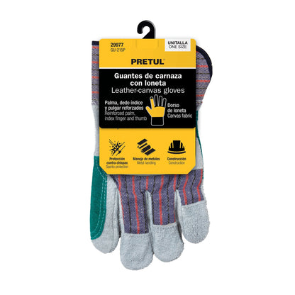 Guantes de carnaza y loneta con refuerzo, unitalla, Pretul GU-215P 29977 MM1