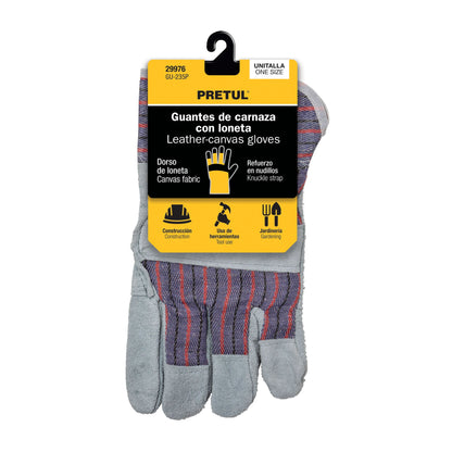 Guantes de carnaza y loneta, unitalla, Pretul GU-235P 29976 MM1