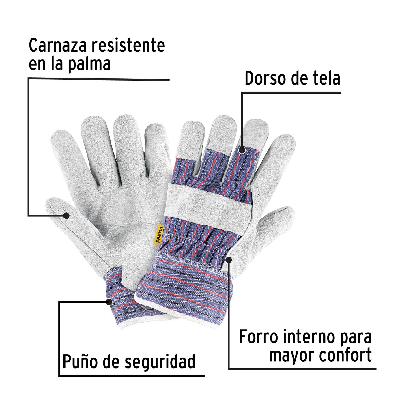 Guantes de carnaza y loneta, unitalla, Pretul GU-235P 29976 MM1