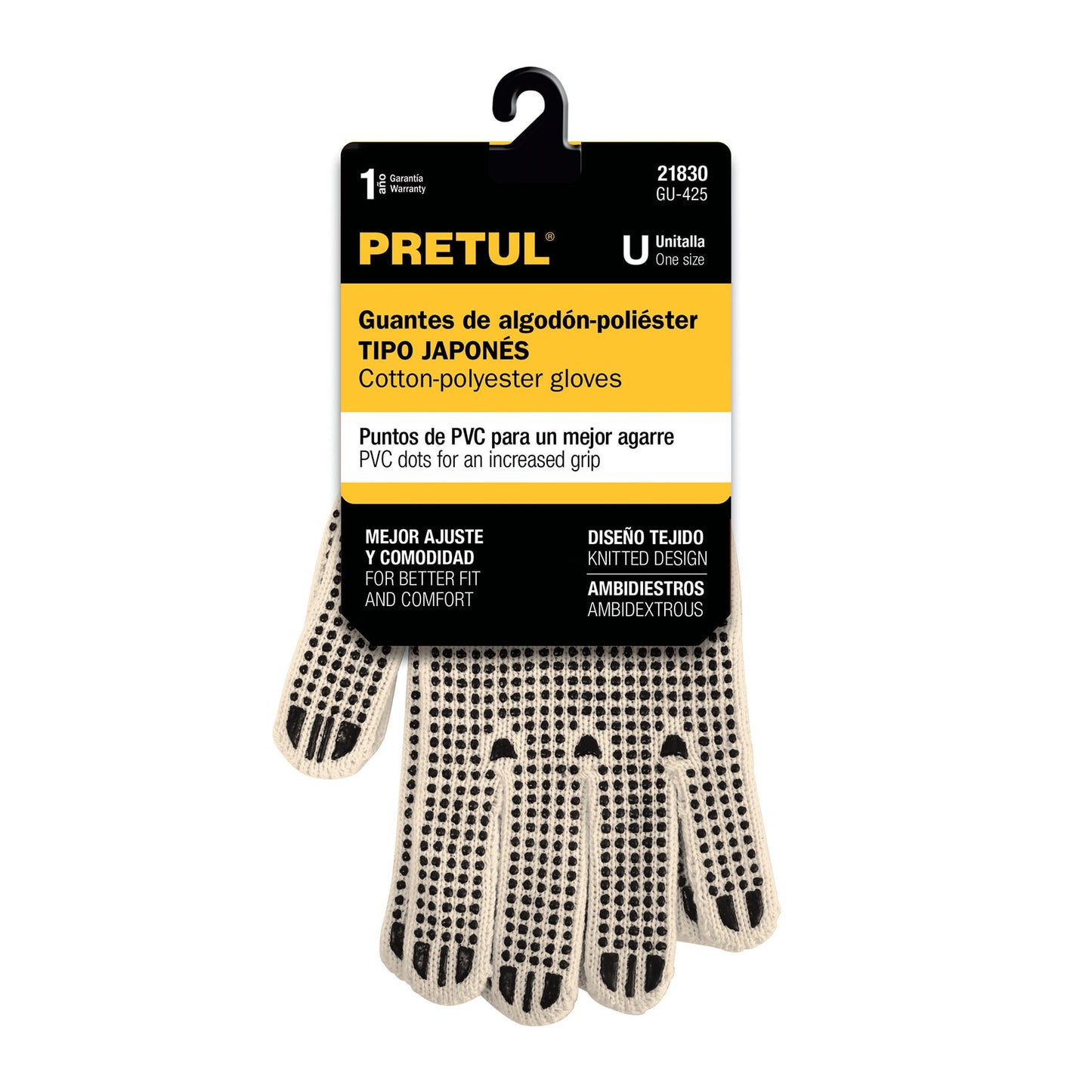 Guantes de algodón con puntos de PVC en palma y dorso,Pretul GU-425 21830 MM00