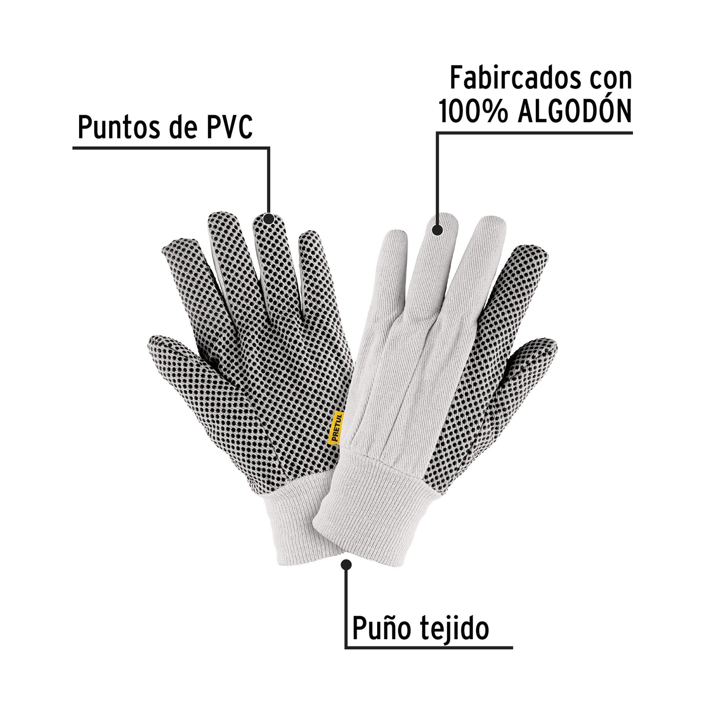 Guantes de algodón con puntos PVC en palma, unitalla, Pretul GU-455 20330 MM00