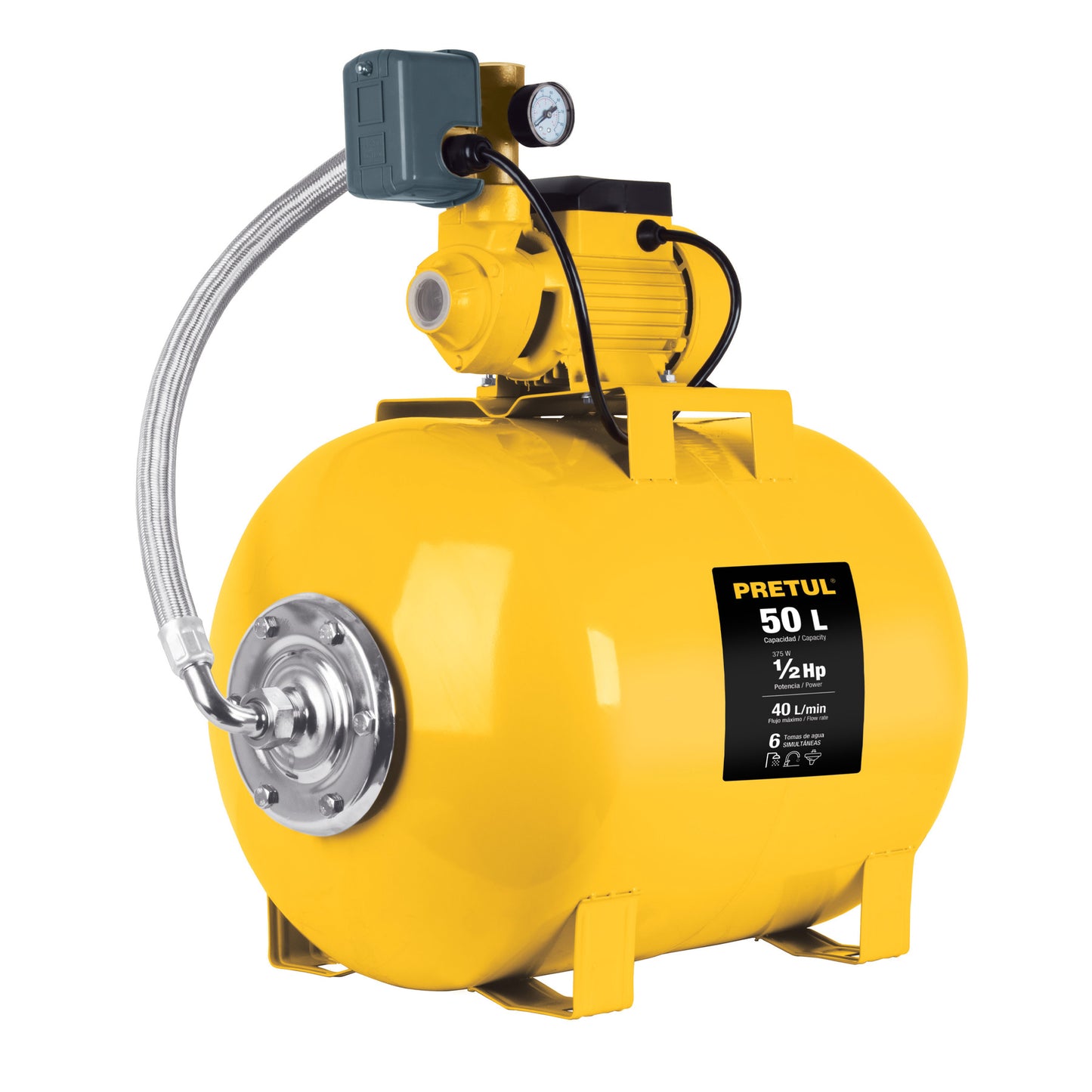 Equipo hidroneumático 50L, bomba periférica 1/2 HP, Pretul HIDR-1/2X50P 20184 MM1