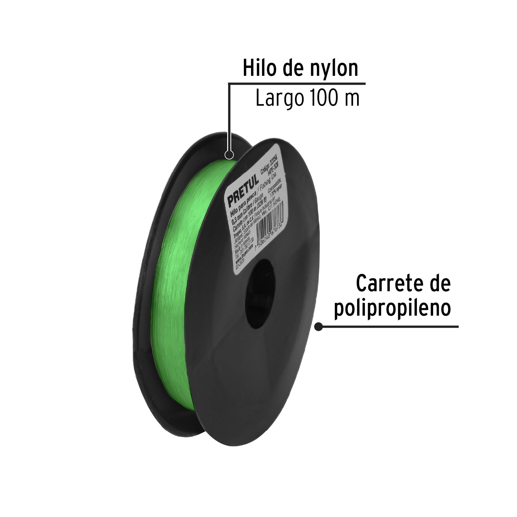 Carrete con 100 m de hilo para pesca verde calibre 0.30 mm HIPE-30V 22058 MM00