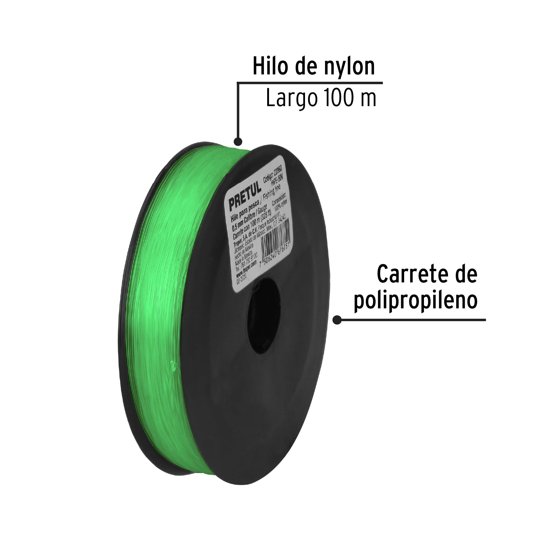 Carrete con 100 m de hilo para pesca verde calibre 0.50 mm HIPE-50V 22060 MM00